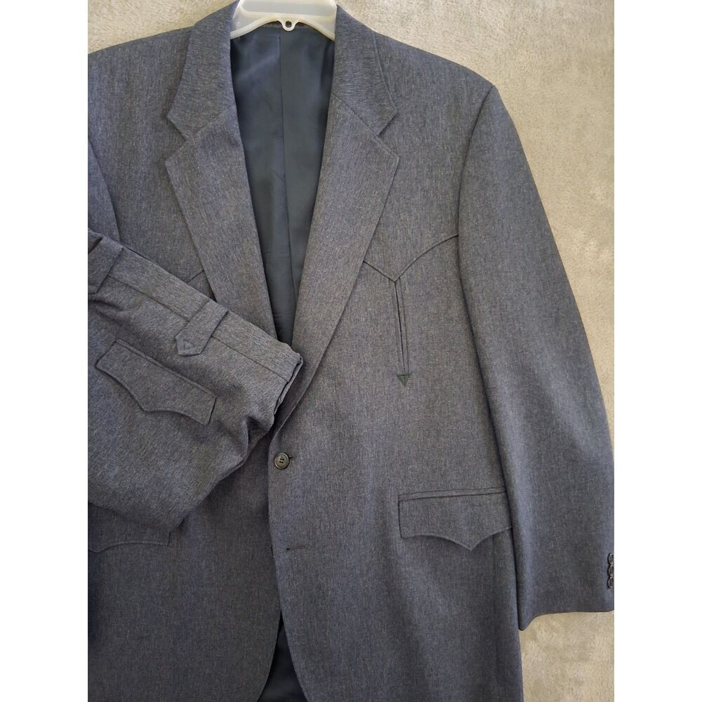 Circle S Western Suit 2 Pc Gray 46L Blazer 40x31 Pants Rockabilly Cowboy Yoke